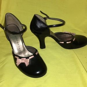 Pink & black ankle strap heels